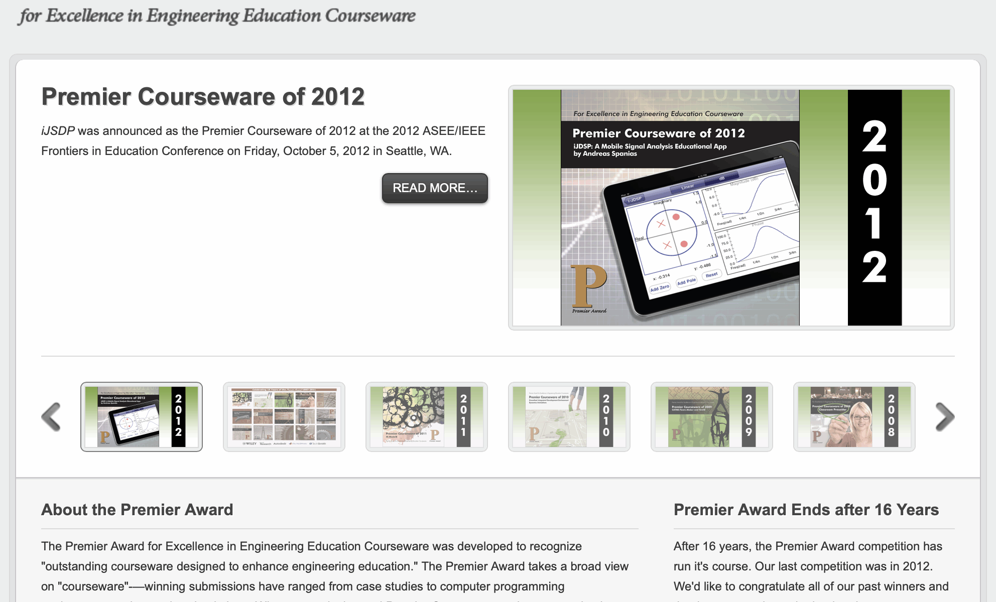 Premier Award for Excellence in Engineering Education Courseware